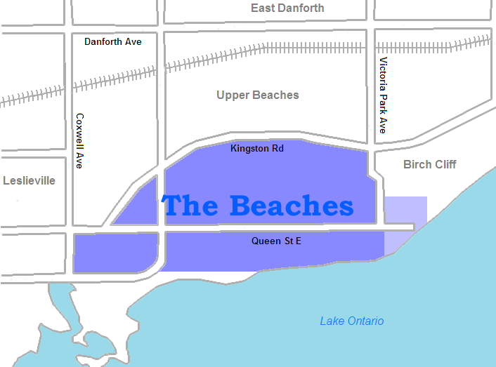 Map of The Beaches, Toronto, house sitting